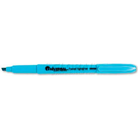 United Stationers Supply UNV08854 Universal Pocket Clip Highlighter, Chisel Tip, Fluorescent Blue Ink, 1 Dozen image.