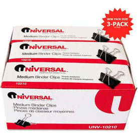 United Stationers Supply UNV10210VP Universal® Medium Binder Clips, Steel Wire, 5/8" Cap., 1-1/4" Wide, Black/Silver, 36/Pack image.