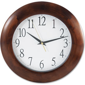 Universal UNV10414*** Universal® Round Wood Wall Clock, 12.75" Overall Diameter, Cherry Case, 1 AA image.