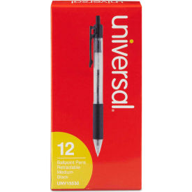 Universal Products UNV15530 Universal™ Comfort Grip Retractable Ballpoint Pen, 1mm, Black Ink, Clear Barrel, Dozen image.