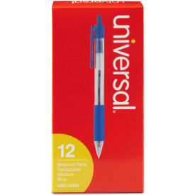 Universal Products UNV15531 Universal™ Comfort Grip Retractable Ballpoint Pen, 1mm, Blue Ink, Clear Barrel, Dozen image.