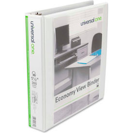 Universal UNV20744*** Universal® Economy D-Ring Vinyl View Binder, 1-1/2" Capacity, White image.