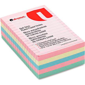 United Stationers Supply UNV35616 Universal One® Self-Stick Notes, 4 x 6, Lined, 4 Pastel Colors, 5 100-Sheet Pads/Pack image.