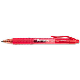 United Stationers Supply UNV39914 Universal One Clear Barrel Roller Ball Retractable Gel Pen, Red Ink, Medium, Dozen image.