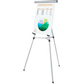 Universal UNV43050 Universal® 3-Leg Telescoping Easel with Pad Retainer, Adjusts 34" to 64", Aluminum, Silver image.
