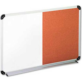 Universal UNV43742 Universal® Cork/Dry Erase Board, Aluminum/Plastic Frame, 24"W x 18"H, White/Natural image.