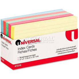 United Stationers Supply UNV47216*** Universal Index Cards, 3 x 5, Blue/Salmon/Green/Cherry/Canary, 100/Pack image.