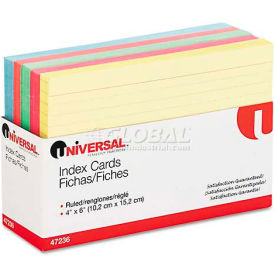 United Stationers Supply UNV47236*** Universal Index Cards, 4 x 6, Blue/Salmon/Green/Cherry/Canary, 100/Pack image.