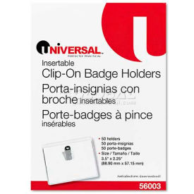 United Stationers Supply UNV56003 Universal® Clip-On Clear Badge Holders W/Inserts, Top Load, 2 1/4 x 3 1/2, White, 50/Box image.