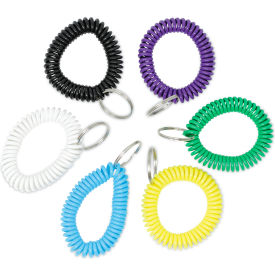 United Stationers Supply UNV56051 Universal® Wrist Coil Plus Key Ring, Plastic, Assorted Colors, 6/Pack image.