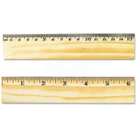 Universal UNV59021*** Universal Flat Wood Ruler w/Double Metal Edge, 12", Clear Lacquer Finish image.