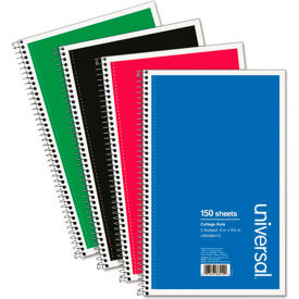 United Stationers Supply UNV66410 Universal® Wirebound Notebook, 6 x 9-1/2, College Ruled, 150 Sheets, Assorted Color Cover image.