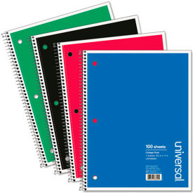 Universal Wirebound Notebook, 8-1/2 x 11, College Ruled, 100 Sheets, Assorted Color Cover