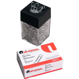 United Stationers Supply UNV72211 Universal® Paper Clips w/Magnetic Dispenser, Wire, 1 3/8", Silver, 12/100 Carton Boxes image.
