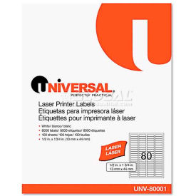 United Stationers Supply UNV80001 Universal® Laser Printer Permanent Labels, 1/2 x 1-3/4, White, 8000 Labels image.