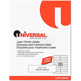 United Stationers Supply UNV80002 Universal® Laser Printer Permanent Labels, 1 x 4, White, 5000 Labels image.
