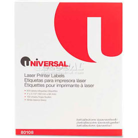 United Stationers Supply UNV80108 Universal® Laser Printer Permanent Labels, 3-1/3 x 4, White, 600 Labels image.