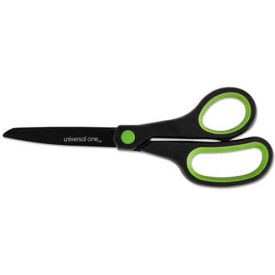 Universal UNV92021*** Universal One Industrial Scissors, 8" Length, Straight, Black Carbon Coated Blades, Black/Blue image.