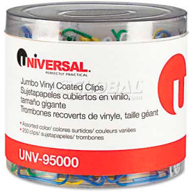 United Stationers Supply UNV95000 Universal® One Paper Clips, Vinyl Coated Wire, Jumbo, Assorted Colors, 250/Pack image.