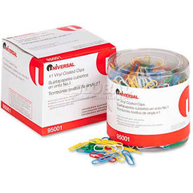 United Stationers Supply UNV95001 Universal® One Paper Clips, Vinyl Coated Wire, No. 1, Assorted Colors, 500/Pack image.