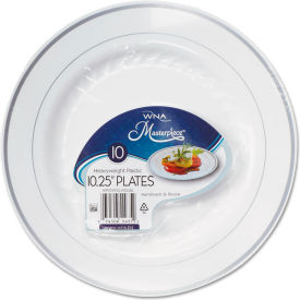 United Stationers Supply RSM101210WS WNA® Masterpiece Plastic Plates, 10-1/4" Dia., White w/Silver accent, Pack of 120 image.