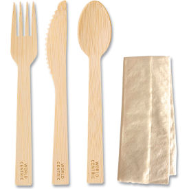 Mediumweight Cutlery Kit, Knife/Fork/Spoon/Napkin, Bamboo, Natural, 250/Carton view 2