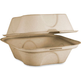 Fiber Hinged Burger Box Container, 6-1/2"L x 6"W x 3-3/16"H, Natural, 500/Carton view 2
