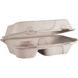 World Centric TOSCU34D World Centric® Fiber Hinged Hoagie Box Containers, 2-Compartment, 9 x 6 x 3, Natural image.