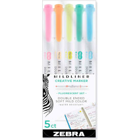 Zebra Pen Corporation 78105 Zebra® Mildliner Double Ended Highlighter, Chisel/Bullet Tip, Assorted Colors, 5/Pack image.
