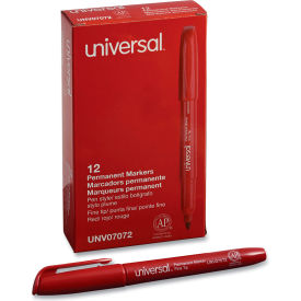 Universal Pen Style Permanent Markers Fine Point Red Dozen