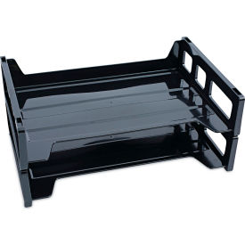 Universal 18702 Universal® Recycled Plastic Side Load Desk Trays, 2 Sections, Letter Size Files, 13 x 9, Black image.