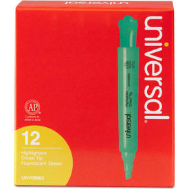 Universal Products 8862 Desk Highlighter, Chisel Tip, Pocket Clip, Fluorescent Green, dozen image.