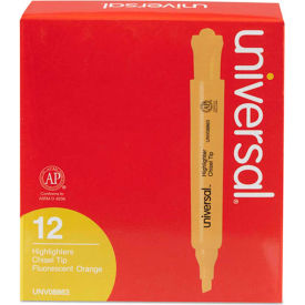 Universal Products 8863 Desk Highlighter, Chisel Tip, Pocket Clip, Fluorescent Orange, dozen image.