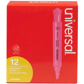 Universal Products 8865 Desk Highlighter, Chisel Tip, Pocket Clip, Fluorescent Pink, Dozen image.