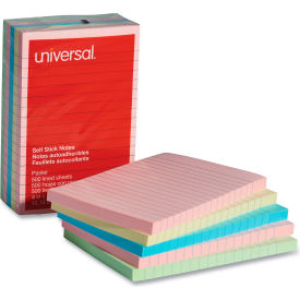 Universal One® Self-Stick Notes 4 x 6 Lined 4 Pastel Colors 5 100-Sheet Pads/Pack