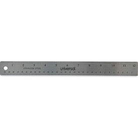 Universal UNV59023*** Universal® Stainless Steel Ruler with Cork Back & Hanging Hole, Standard/Metric, 12" Long image.