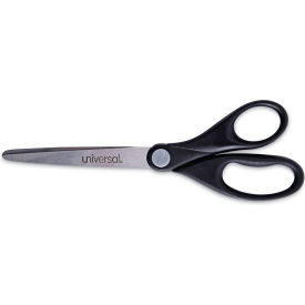 Universal UNV92008*** Universal® Stainless Steel Scissors, Pointed Tip, 7" Long, 3" Cut Length, Black Straight image.