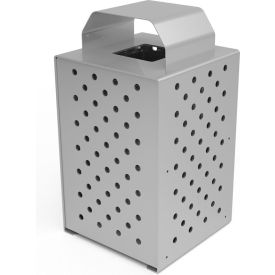 UltraSite® Pasadena Steel Outdoor Trash Can w/ Rain Bonnet Lid 36 Gallon Cap. Metallic Silver 
