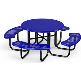 Ultra Play Systems Inc. BK-358-RDSD-BL 46" Round Solid Top Picnic Table w/ 4 Seats, Perforated Metal, Blue image.