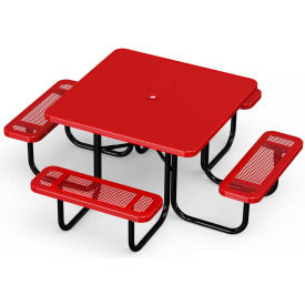 Ultra Play Systems Inc. BK-358-SD-RD 46" Square Solid Top Picnic Table w/ 4 Seats, Perforated Metal, Red image.