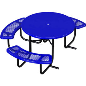 Ultra Play Systems Inc. BK-358H-RDSD-BL 46" Round Solid Top Picnic Table w/ 3 Seats, ADA Compliant, Perforated Metal, Blue image.