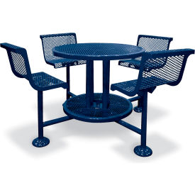UltraSite® 46"" Round Bar Height Table 4 Seats In-Ground Mount Expanded Metal Blue