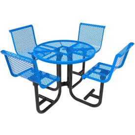 UltraSite® 46"" Round Bistro Table 4 Swivel Seats Surface Mount Perforated Metal Blue