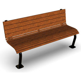 Ultra Play Systems Inc. BLK-410S-CDR4 UltraSite® Denali Recycled Plastic Bench w/ Back, In Ground Mount, 4L, Cedar image.