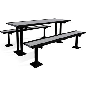 UltraSite® Richmond 6 Recycled Multi-Pedestal Table w/ Backless Bench In-Ground Mount Brown