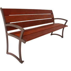 UltraSite® Madison 4 IPE Wood Bench with Back & Armrests Brown
