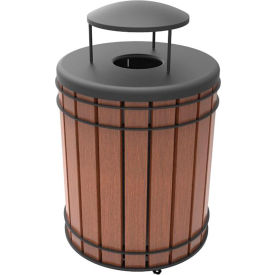 UltraSite® Madison IPE Wood Outdoor Trash Can with Rain Bonnet Lid 36 Gallon Capacity Brown