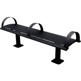 Ultra Play Systems Inc. BLK-82CS-HS6-BLK UltraSite® Richmond Horizontal Slat Bench w/o Back & Arm Rests, In Ground Mount, 6L, Black image.