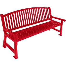 Ultra Play Systems Inc. 922-B6-RED UltraSite Savannah 72"  Steel Slat Bench w/ Curved Back, Red image.
