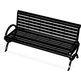 Ultra Play Systems Inc. 99-HS6-BLK UltraSite® Durham Horizontal Powdercoated Steel Slat Bench w/ Back, Surface Mount, 6L, Black image.